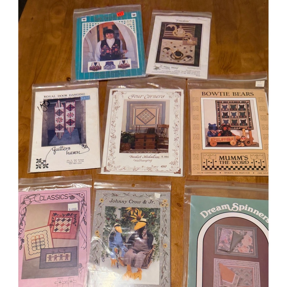Vintage Quilting Sewing Pattern Lot Wall Hanging Placemats Bears 8pc Mixed Brand